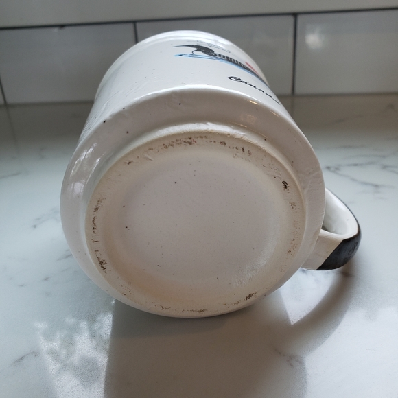 Vintage stoneware Canada loon sunset scenery mug tan brown speckled handmade - Picture 4 of 10